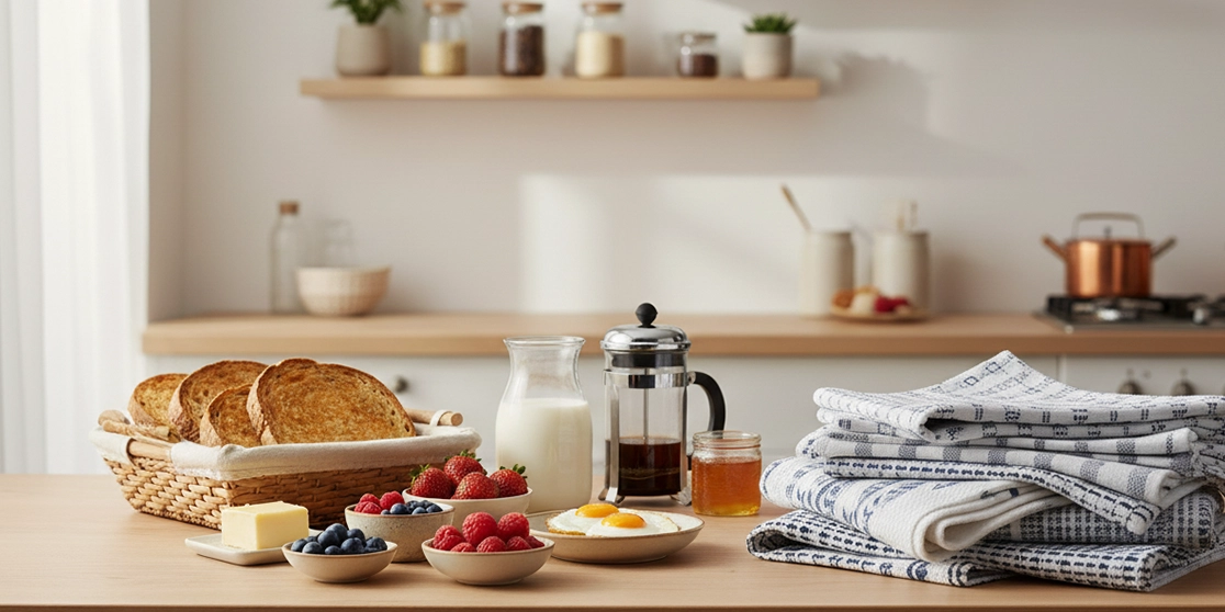 Kitchen towels made from soft, absorbent premium fabric, ideal for daily use and easy cleaning