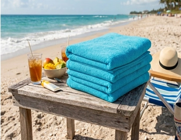 Soft white luxury bath towels and linens folded and ready for guest delivery at a Jersey Shore vacation rental